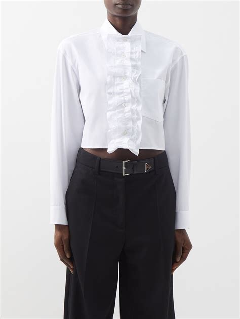 prada ruffled stretch cotton poplin blouse|Prada ladies shirts.